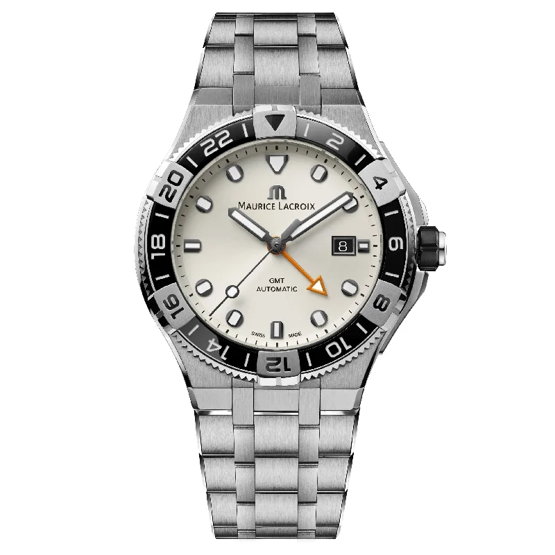 Designer Brand Watches with Unique Dial PatternsMaurice Lacroix Men's White Aikon Venturer GMT Stainless Steel Watch AI6158-SS002-130-1