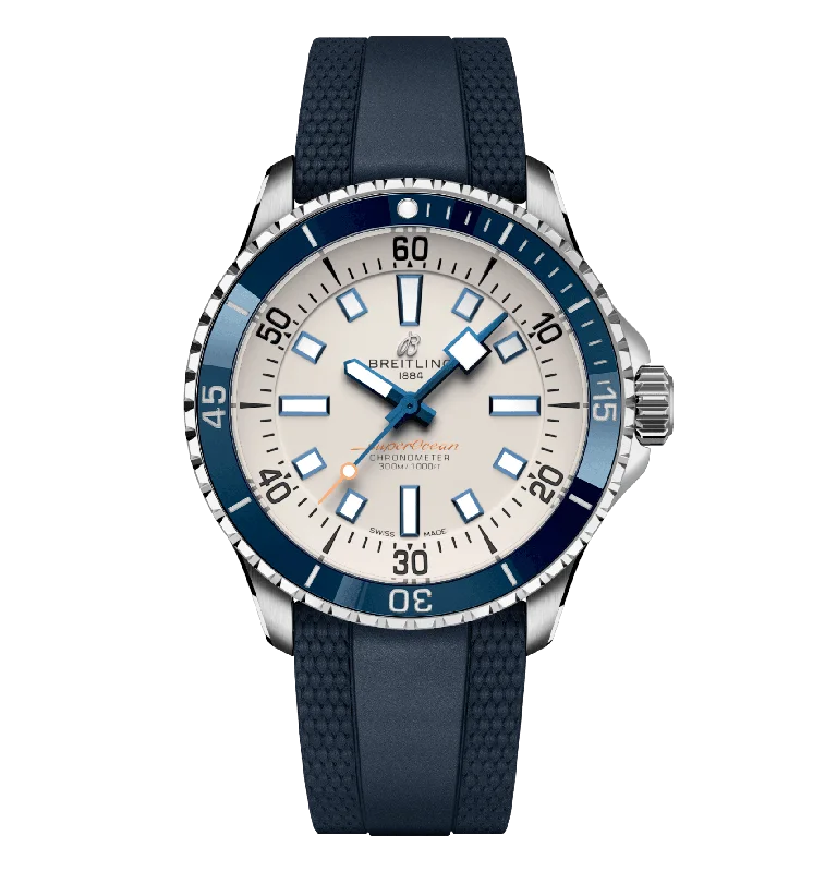 Watches with Luminous Markers for Night VisibilityBreitling Superocean Silver on Rubber Watch, 42mm