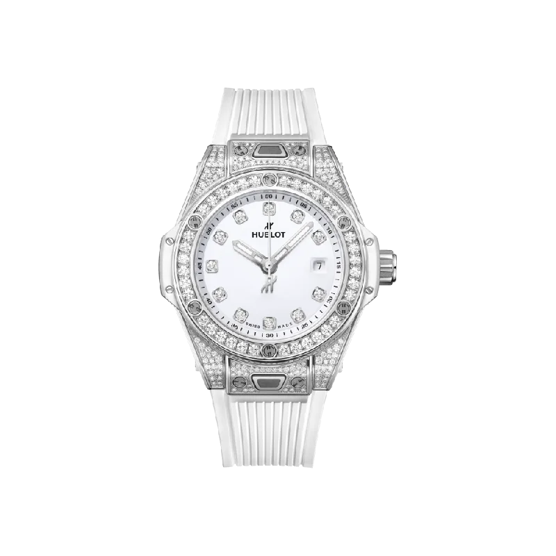 Designer Brand Watches with Unique Dial PatternsBig Bang One Click Steel White Pavé