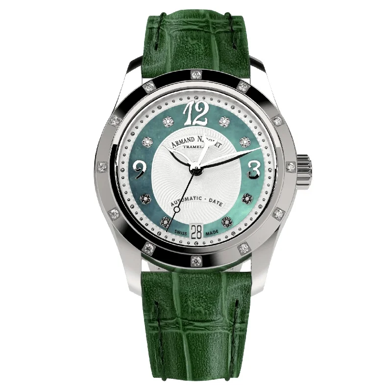 Men’s Dress Watches with Slim ProfilesArmand Nicolet Ladies Watch M03-3 Green Leather Diamond A151EAA-AV-P882VR8