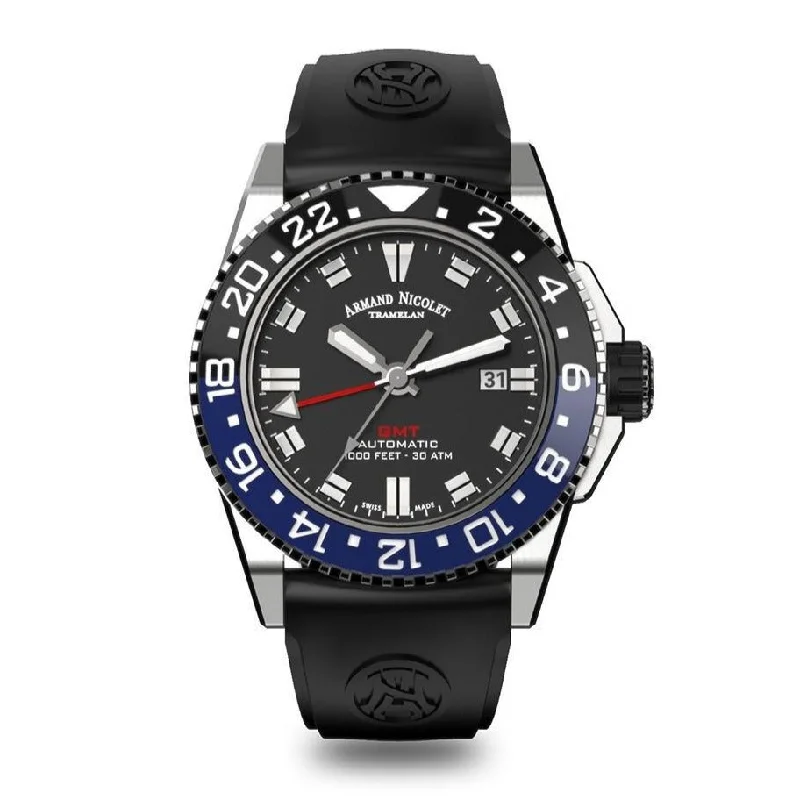 Designer Brand Watches with Unique Dial PatternsArmand Nicolet JS9-44 GMT Black Stainless Steel