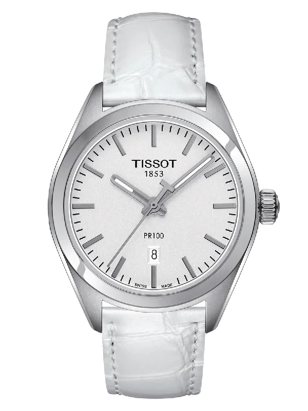 Leather Band Watches with Quick-Release BucklesReloj Tissot PR100 White Leather Ladies (T1012101603100)