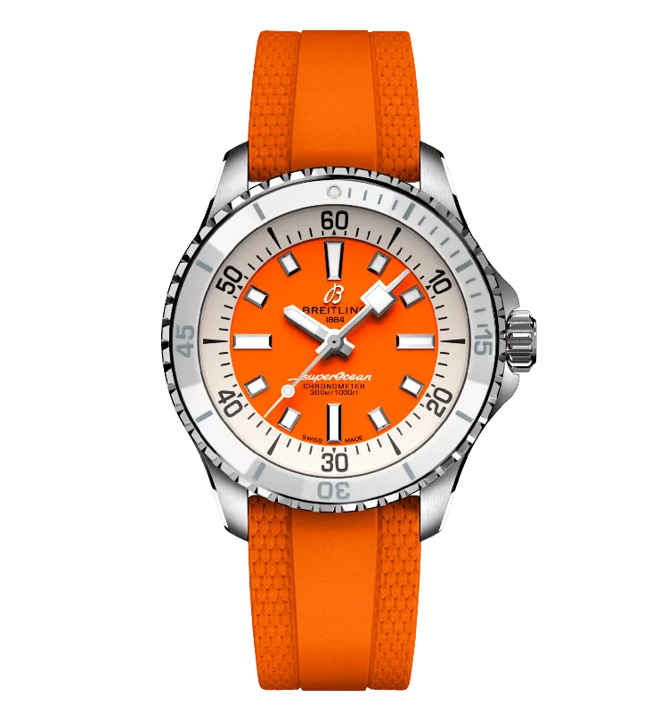 Luxury Quartz Watches with High-End MovementsBreitling Superocean Orange on Rubber Watch, 36mm