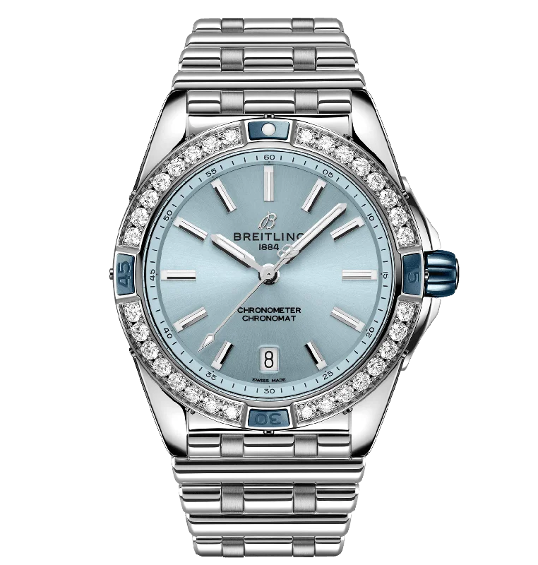 Diamond-Encrusted Luxury Watches for Special OccasionsBreitling Super Chronomat 38mm Diamond Watch with Light Blue Dial