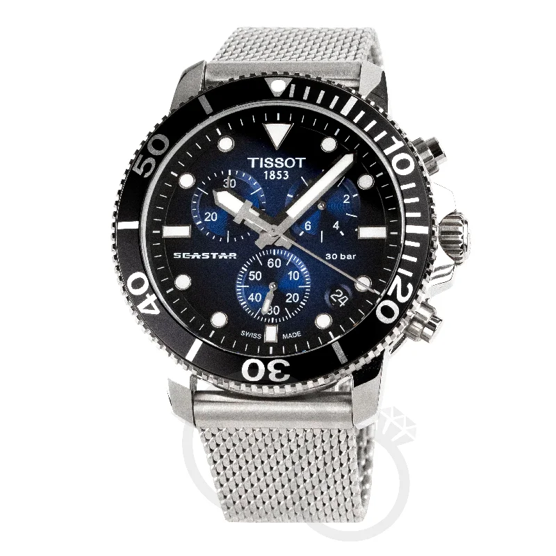 Designer Brand Watches with Unique Dial PatternsTissot Seastar 1000 Chronograph Men's Graded Blue Watch T1204171104102