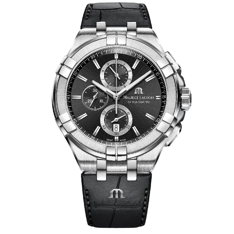 Chronograph Watches for Sports EnthusiastsMaurice Lacroix Men's Black Aikon Chronograph Watch AI1018-SS001-330-1