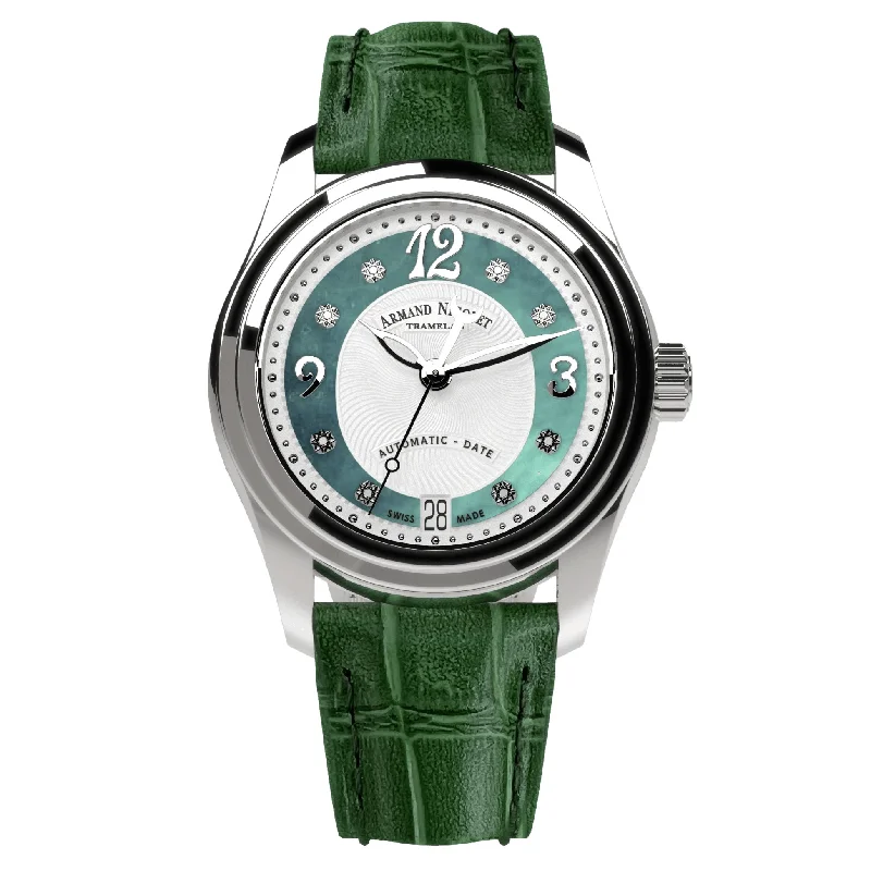 Watches with Backlight for Low-Light ConditionsArmand Nicolet Ladies Watch M03-3 Green Leather A151BAA-AV-P882VR8