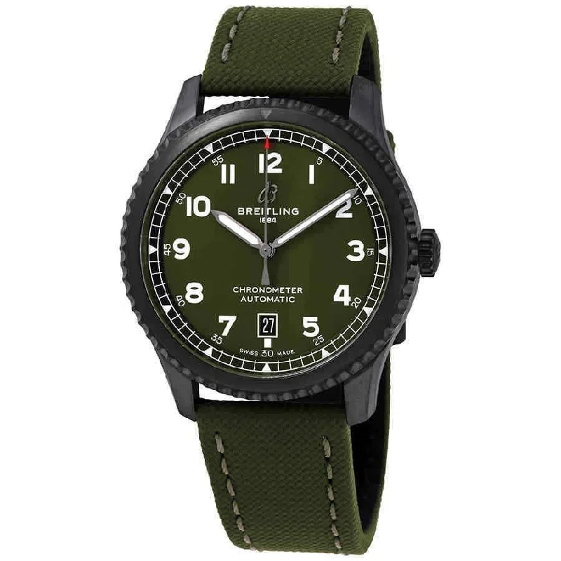 Leather Cuff Watches for a Bohemian LookBreitling Men's M173152A1L1X1 Aviator 8 Curtiss Warhawk Green Canvas Watch