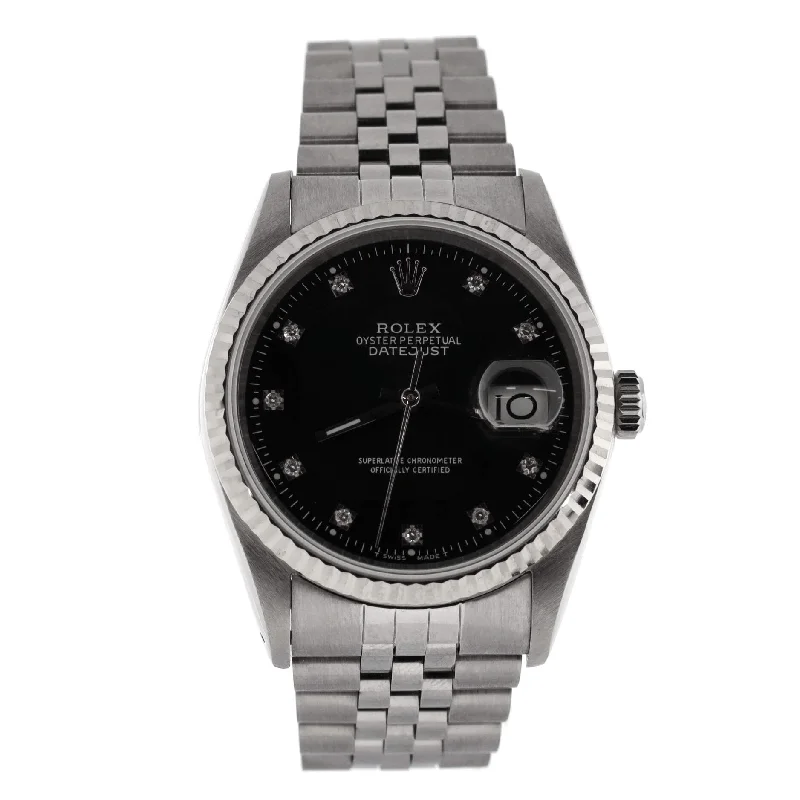 Watches with Glossy Finish Cases for a Shiny AppealOyster Perpetual Datejust Automatic Watch Stainless Steel and White Gold with Diamond Markers 36