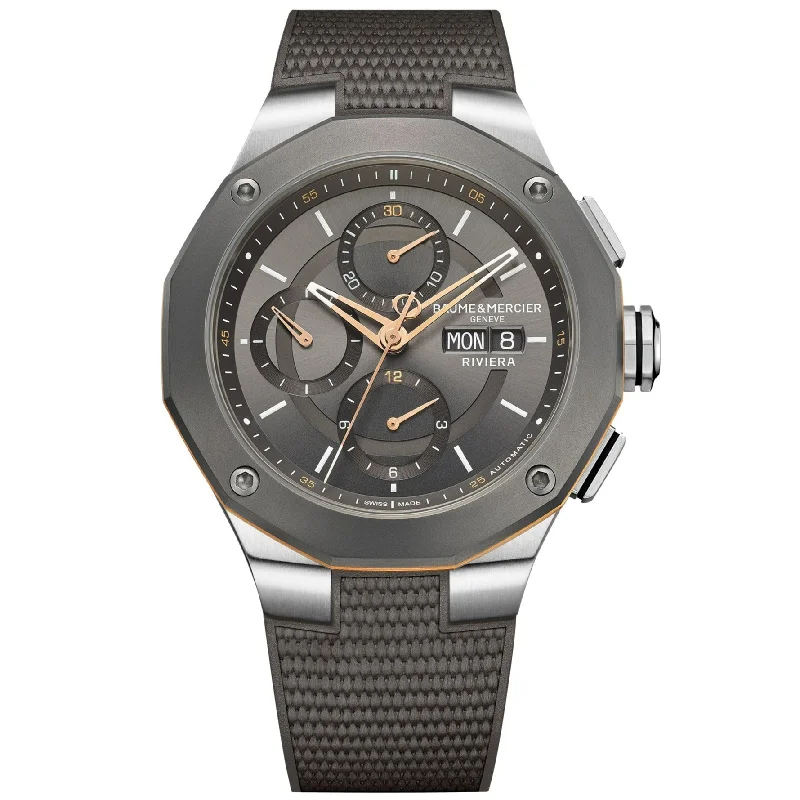 Watches with Luminous Markers for Night VisibilityBaume & Mercier Riviera Automatic Men's Grey Watch 10722