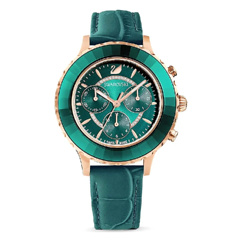 Watches with Temperature SensorSwarovski Octea Lux Chrono Ladies Green Rose Gold Watch 5452498