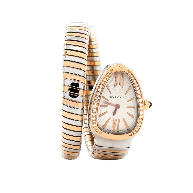 Watches with Baton-Style Hands for a Classic LookSerpenti Tubogas Single Spiral Quartz Watch Stainless Steel and Rose Gold with Diamond Bezel 23