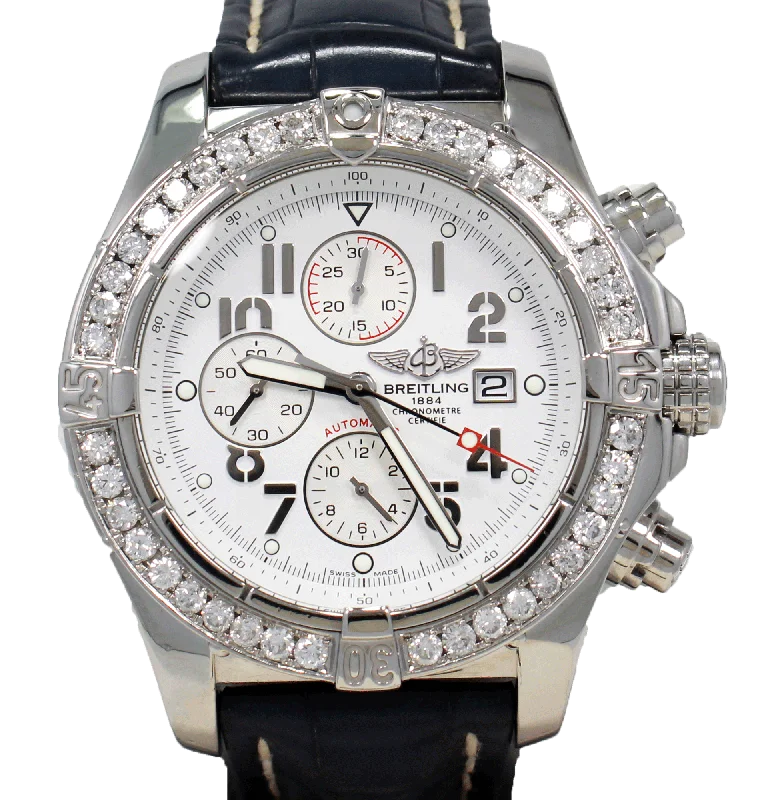 Watches with Engraved Dials for PersonalizationBREITLING Super Avenger A13370 48mm Chronograph 3.50CT Bezel