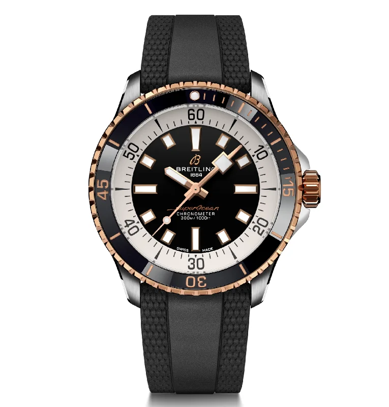 Square Dial Watches with Modern DesignBreitling Superocean Two-Tone Black on Rubber Watch, 42mm