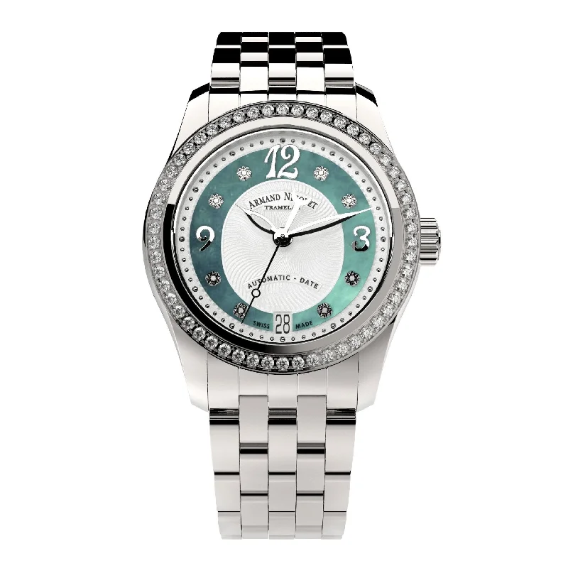 Mechanical Watches with Hand-Winding MechanismArmand Nicolet Ladies Watch M03-3 Diamond Green A151FAA-AV-MA150