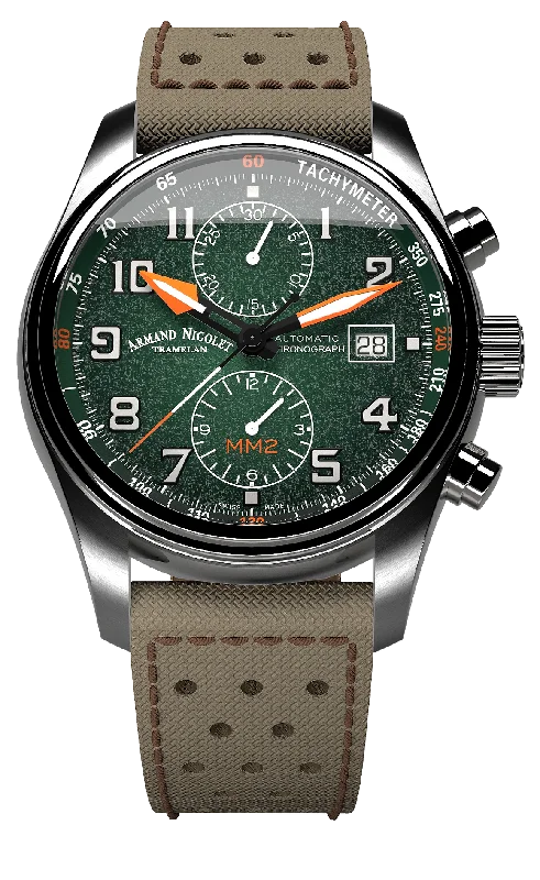 Men’s Watches with Date Display WindowArmand Nicolet Men's Watch MM2 Chronograph 43mm Green A647P-NV-P0640KM8