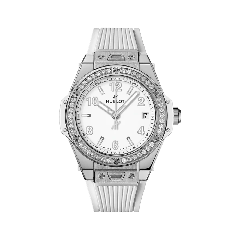 Military Style Watches with Luminescent HandsBig Bang One Click Steel White Diamonds