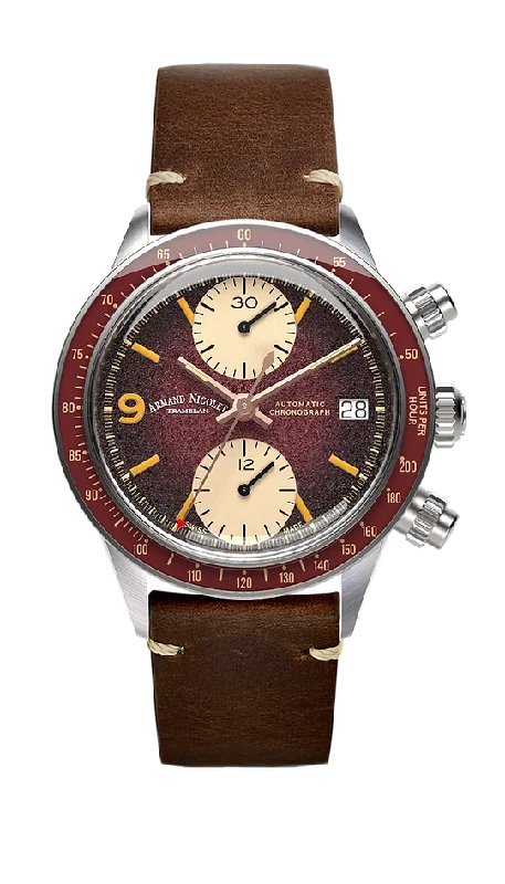 Watches with Braided Straps for a Handmade TouchArmand Nicolet Men's Watch VS1 Chronograph 38mm Burgundy A510AXAA-XS-BP19500MAC