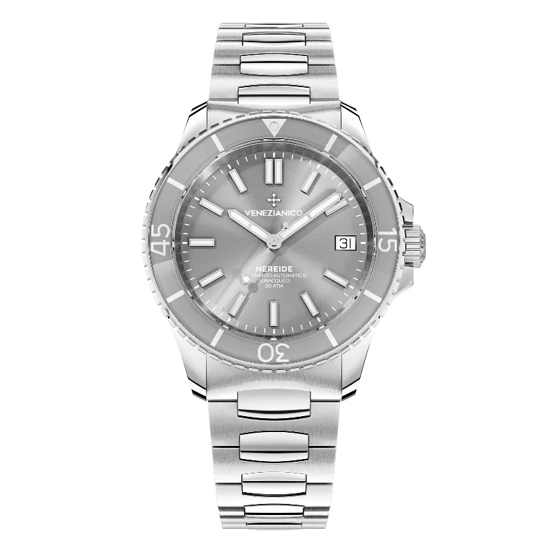 Watches with Baton-Style Hands for a Classic LookVenezianico Automatic Watch Nereide 39 Canova Bracelet Grey 3121505C