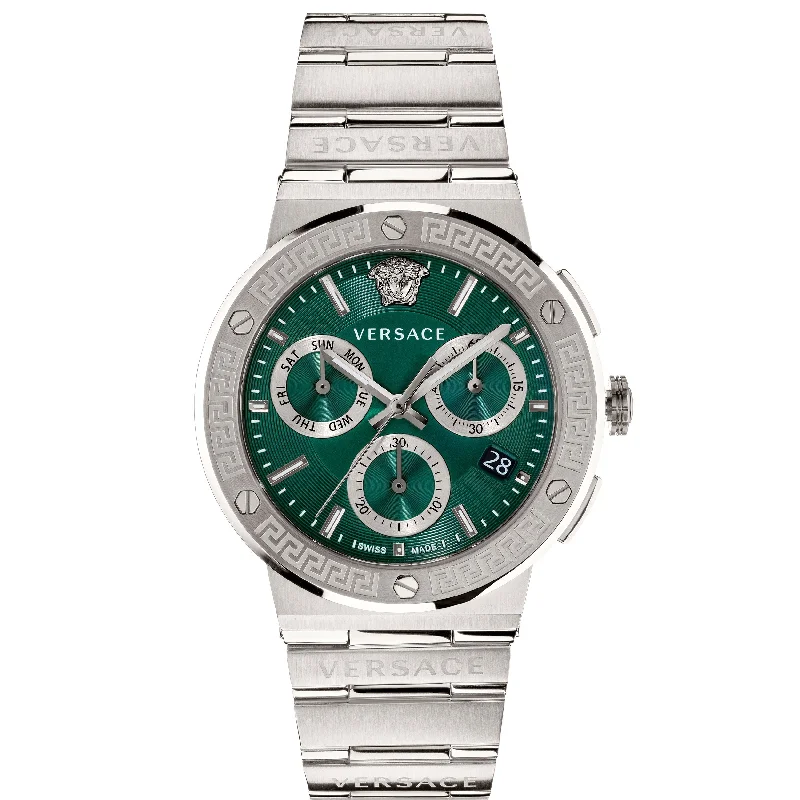 Solar-Powered Watches for Eco-Conscious UsersVersace Greca Logo Men's Green Watch VEZ900121