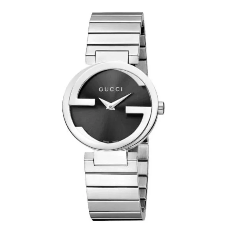 Leather Band Watches with Quick-Release BucklesGucci Watch Interlocking G Ladies 29mm Silver Black YA133502