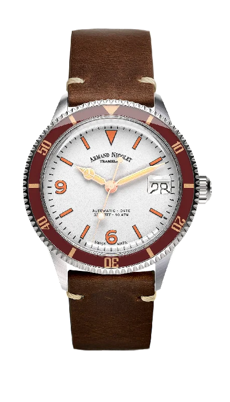 Watches with Silicone Straps for a Soft FeelArmand Nicolet Men's Watch VS1 Date 38mm Silver Brown A500AXAA-AS-BP19500MAC