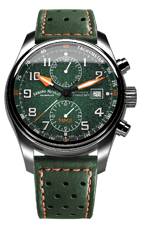 Stainless Steel Bracelet Watches for DurabilityArmand Nicolet Men's Watch MM2 Chronograph 43mm Green A647P-NV-BP22641VAO