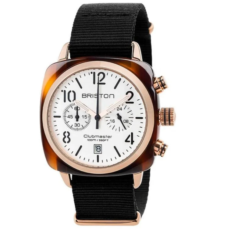 Watches with Braided Straps for a Handmade TouchBriston Black Clubmaster Classic Chronograph Watch 17140.PRA.T.2.NB