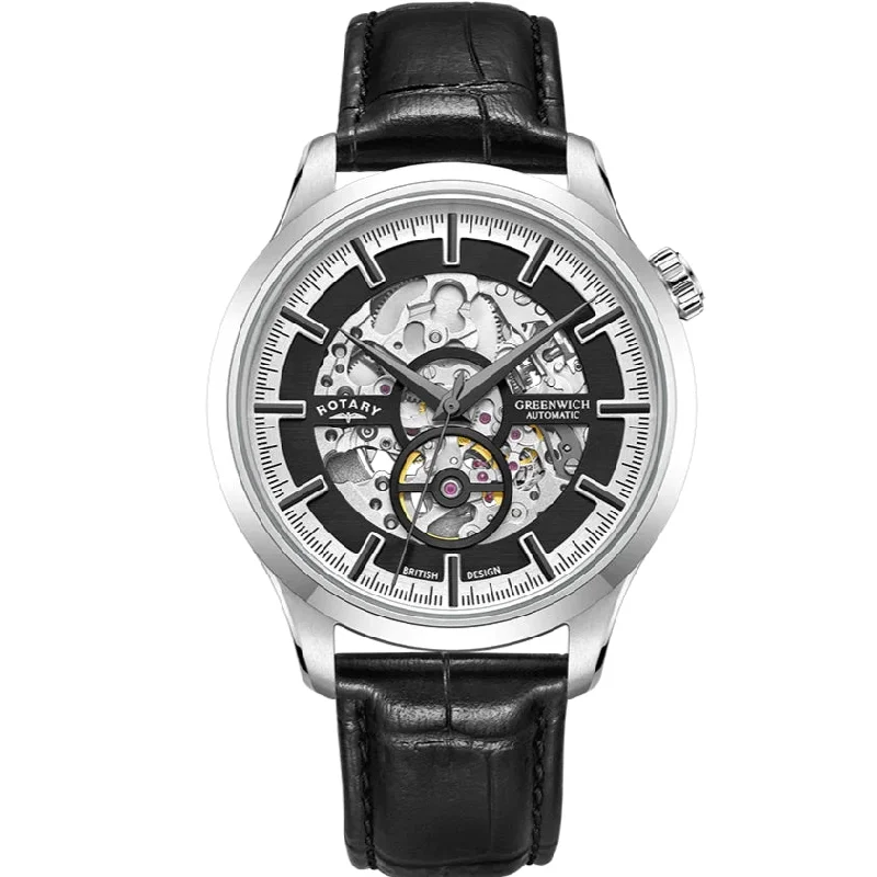 Watches with Dauphine-Style Hands for an Elegant LookRotary Greenwich Skeleton Men's Black Watch GS02945/87