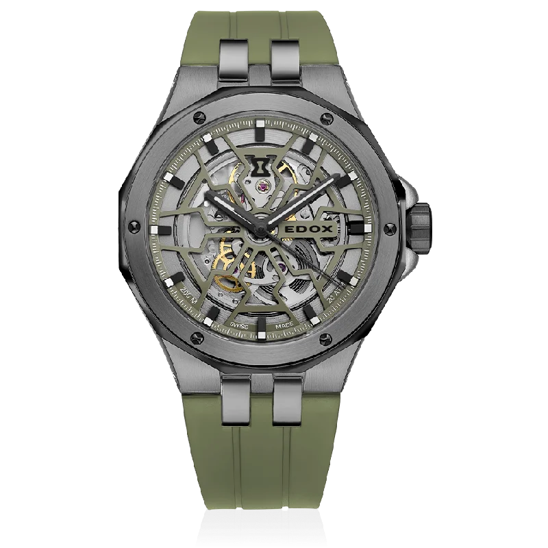 Watches with Skeletonized Hands for a Modern TwistEdox Delfin Mecano Men's Green Watch 85303-357GNCAV-VONB