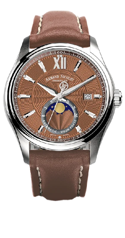 Watches with Temperature SensorArmand Nicolet Men's Watch M02 Moonphase 41mm Brown Copper A740L-RN-P140MR2