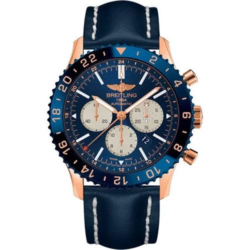 Designer Brand Watches with Unique Dial PatternsBreitling Men's RB046116-C972-746P Chronoliner Chronograph Blue Leather Watch