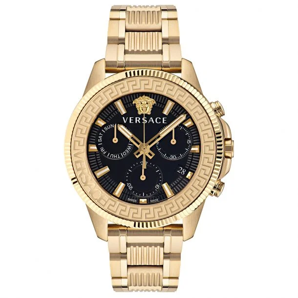 Watches with GMT FunctionVersace Greca Action Chrono Men's Gold Watch VE3J00622