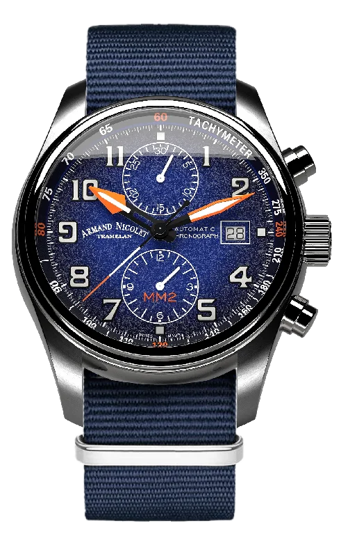 Adjustable Strap Watches for Perfect FitArmand Nicolet Men's Watch MM2 Chronograph 43mm Blue A647P-BN-BN22481AAUU