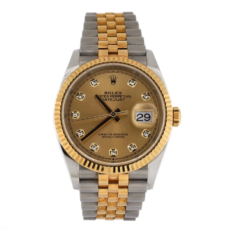 Watches with Silicone Straps for a Soft FeelOyster Perpetual Datejust Automatic Watch Stainless Steel and Yellow Gold with Diamond Markers 36