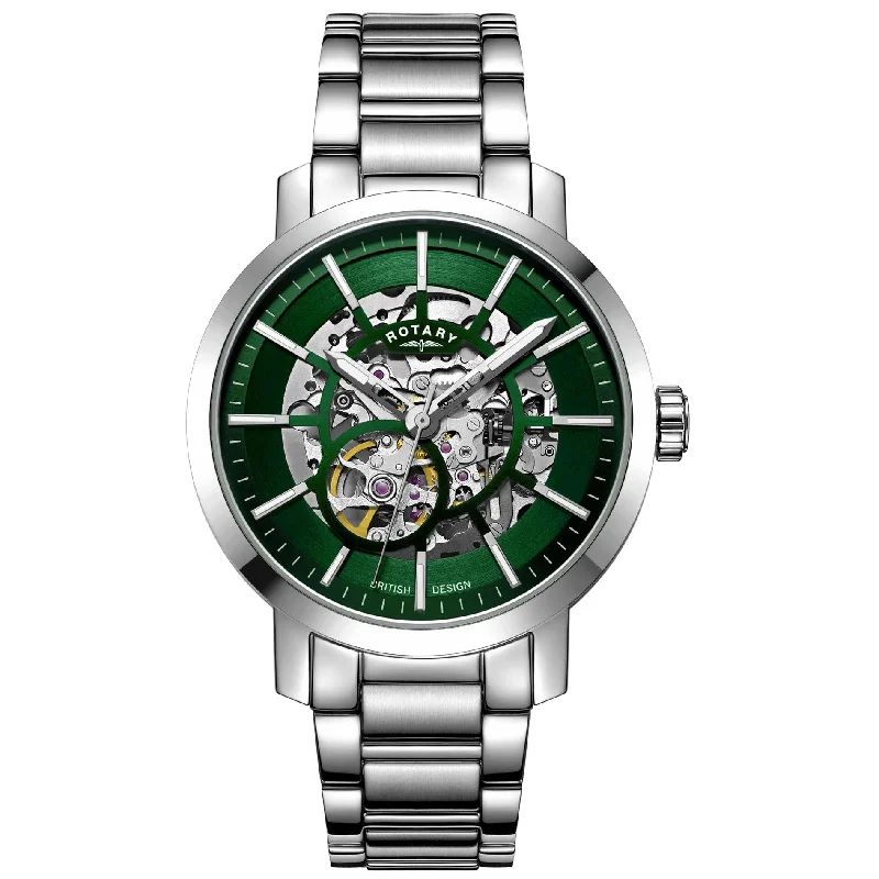 Vintage Style Mechanical Watches for CollectorsRotary Greenwich Skeleton Men's Green Watch B05350/24