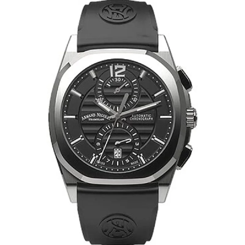 Round Dial Watches with Roman NumeralsArmand Nicolet Men's Chronograph Watch J09-3 Black Rubber Black A668AAA-NR-GG4710N