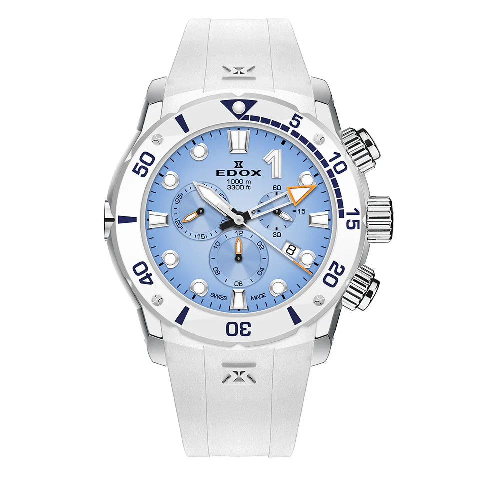 Traveler’s Watches with World Time FunctionEdox CO-1 Chronograph Men's White Blue Watch 10242-TINB-BUICDNO