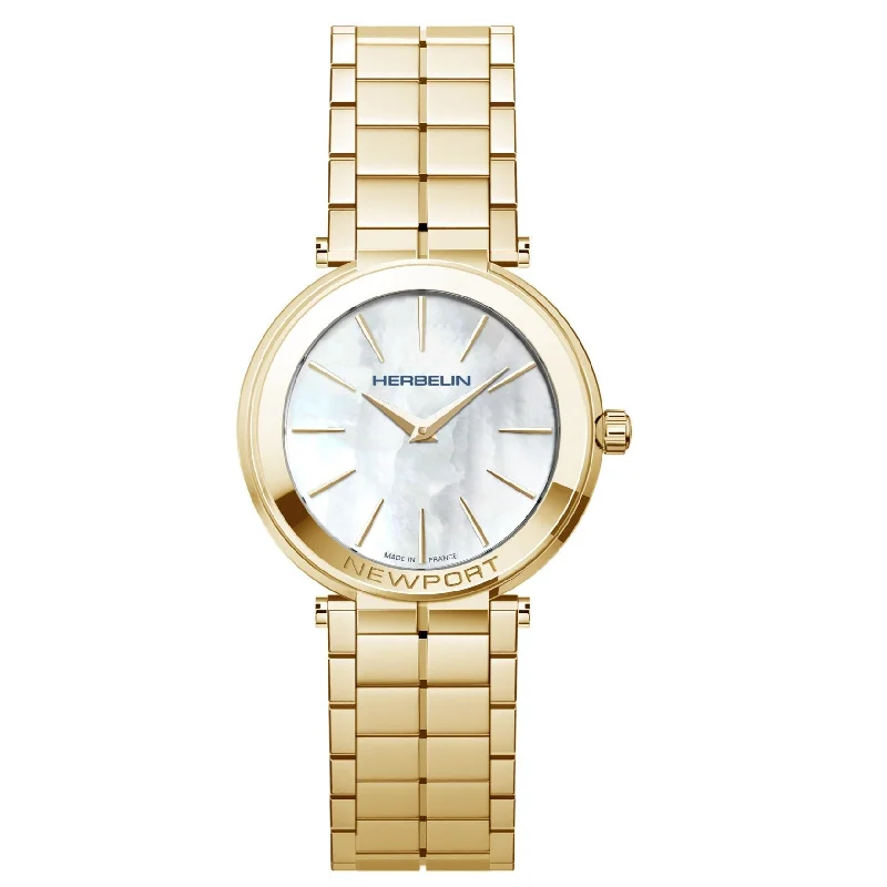 Wristwatches with Second Time Zone FeatureHerbelin Newport Slim Ladies Gold Watch 16922/BP19