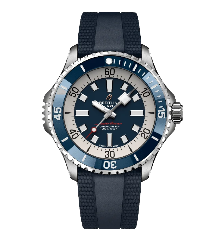 Mechanical Watches with Hand-Winding MechanismBreitling Superocean Blue on Rubber Watch, 46mm