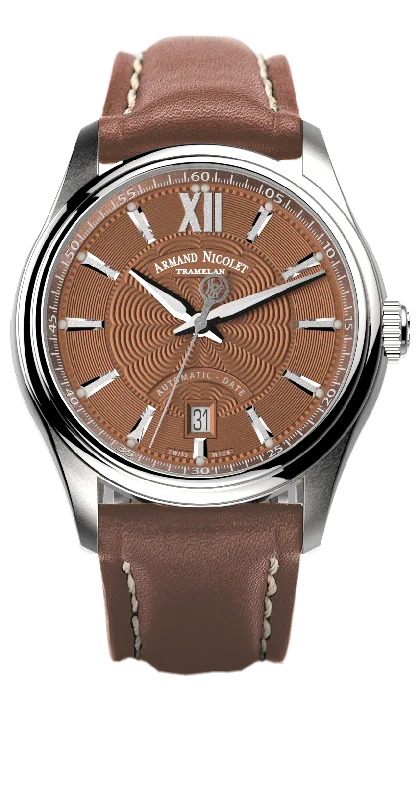 Mechanical Watches with Hand-Winding MechanismArmand Nicolet Men's Watch M02 Date 41mm Brown Copper A740A-RN-P140MR2