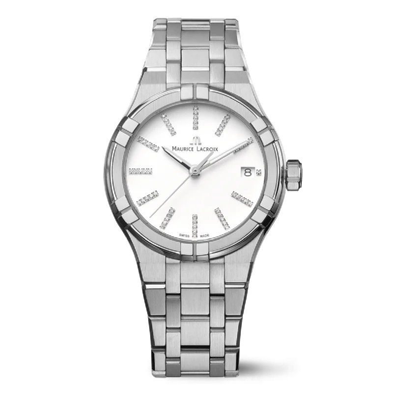 Women’s Watches with Swarovski CrystalsMaurice Lacroix Ladies White Diamond Aikon Watch AI1106-SS002-150-1