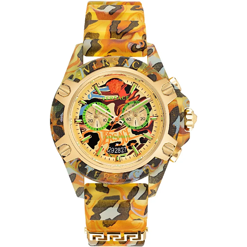 Skeleton Dial Mechanical Watches for Mechanics FansVersace Unisex Watch Chronograph Active Yellow Leopard VEZ700822