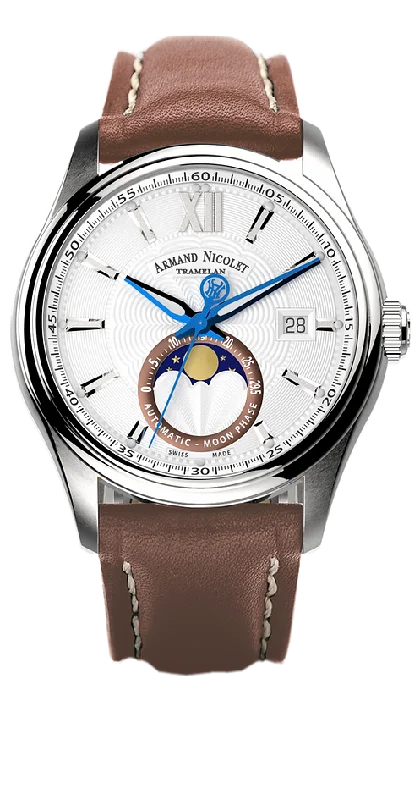 Watches with Braided Straps for a Handmade TouchArmand Nicolet Men's Watch M02 Moonphase 41mm Silver A740L-AG-P140MR2