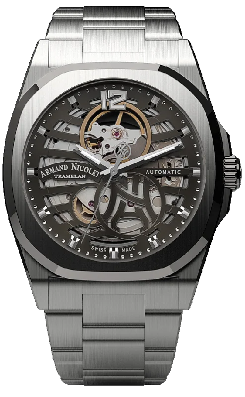 Watches with Rose Gold Plated Cases for a Feminine TouchArmand Nicolet Men's Watch J09 Skeleton 41mm Grey A660RAA-GR-MA4660AA