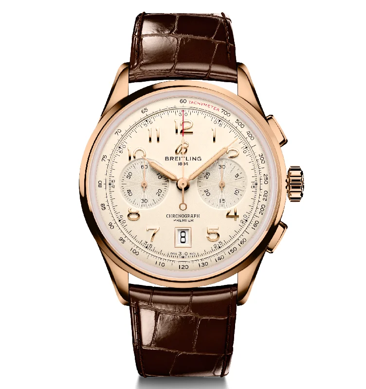 Watches with Engraved Dials for PersonalizationBreitling Premier B01 Chronograph 42mm Watch with Brown Strap