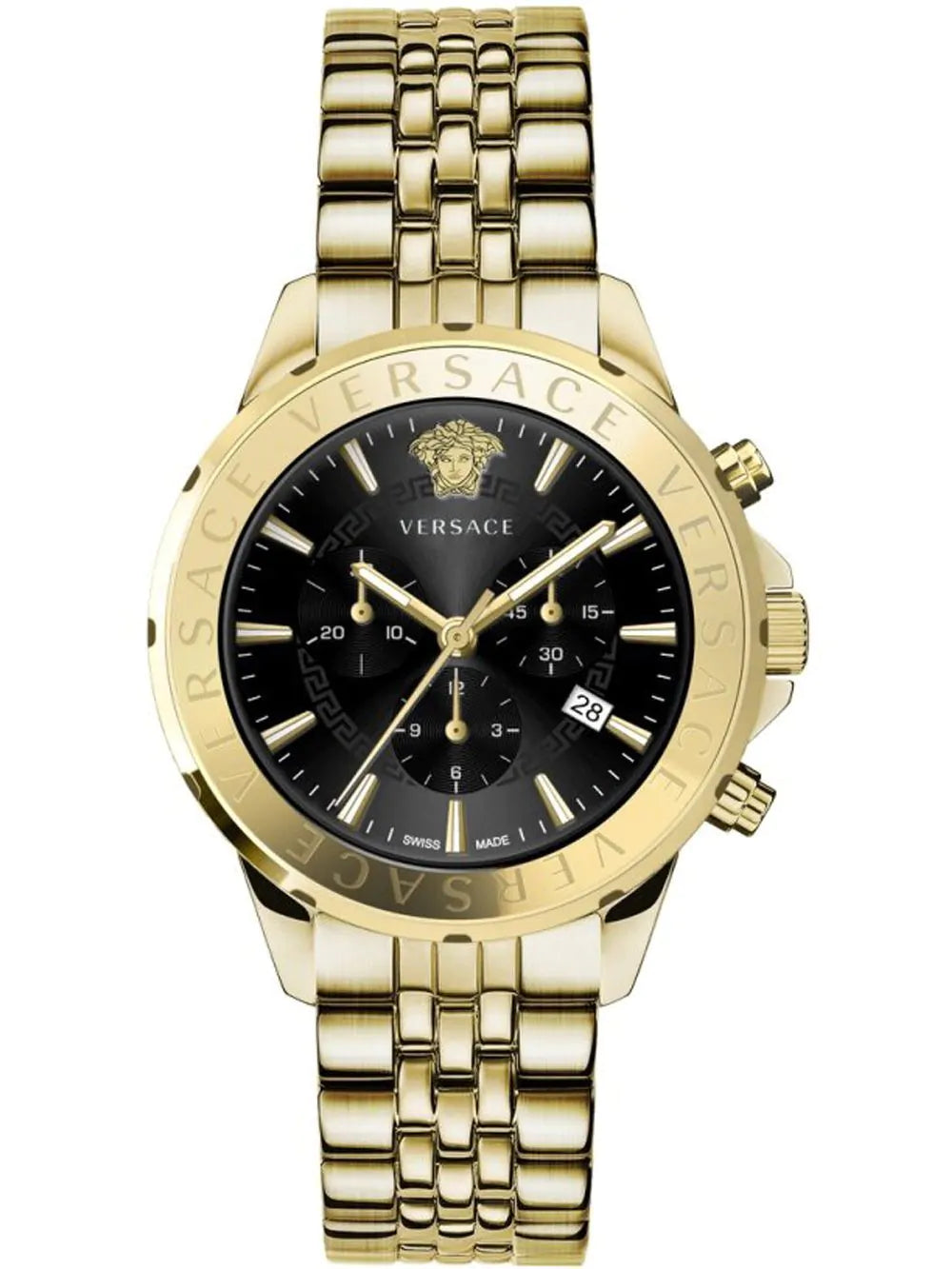 Watches with Power Reserve Indicator (for mechanical)Versace Men's Watch Chrono Signature Black Gold Bracelet VEV602123