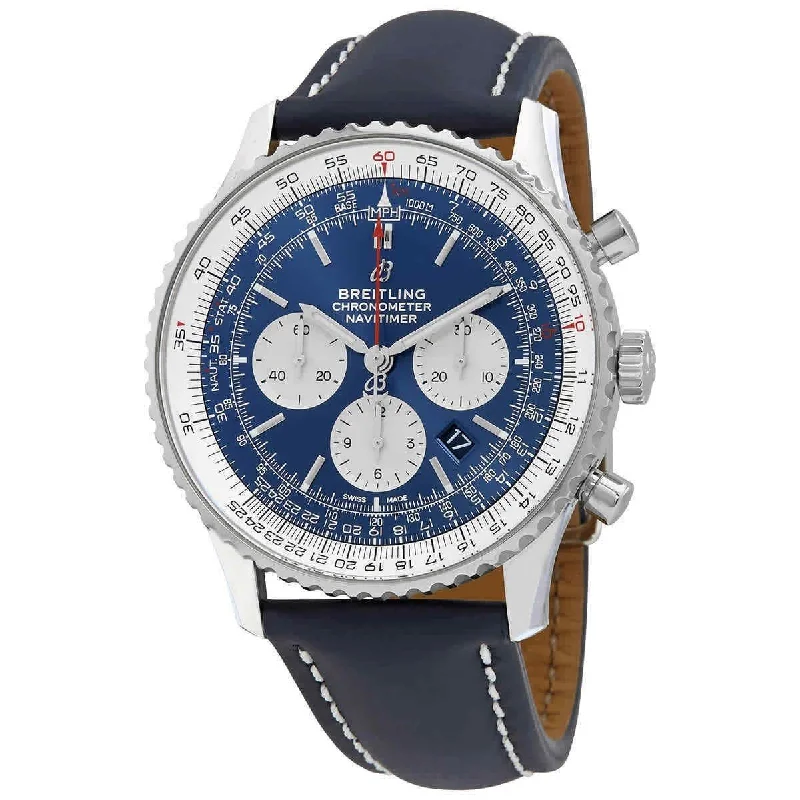 Waterproof Diving Watches with Rotating BezelBreitling Men's AB0127211C1X2 Navitimer 1 Chronograph Blue Leather Watch