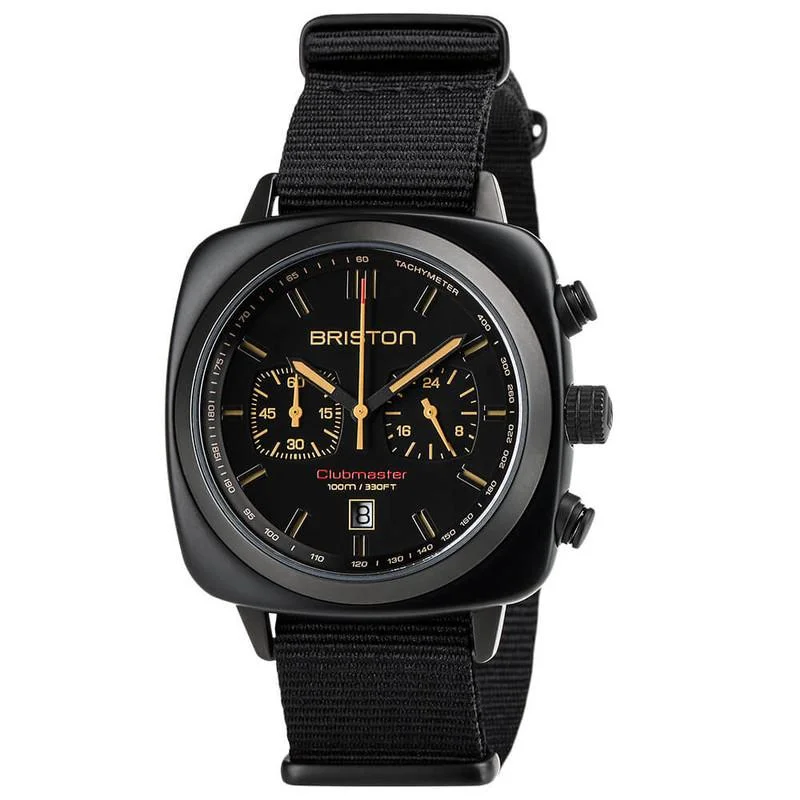 Leather Band Watches with Quick-Release BucklesBriston Black Clubmaster Sport Nylon Chronograph Briston Watch 18142.PBAM.BS.4.NB