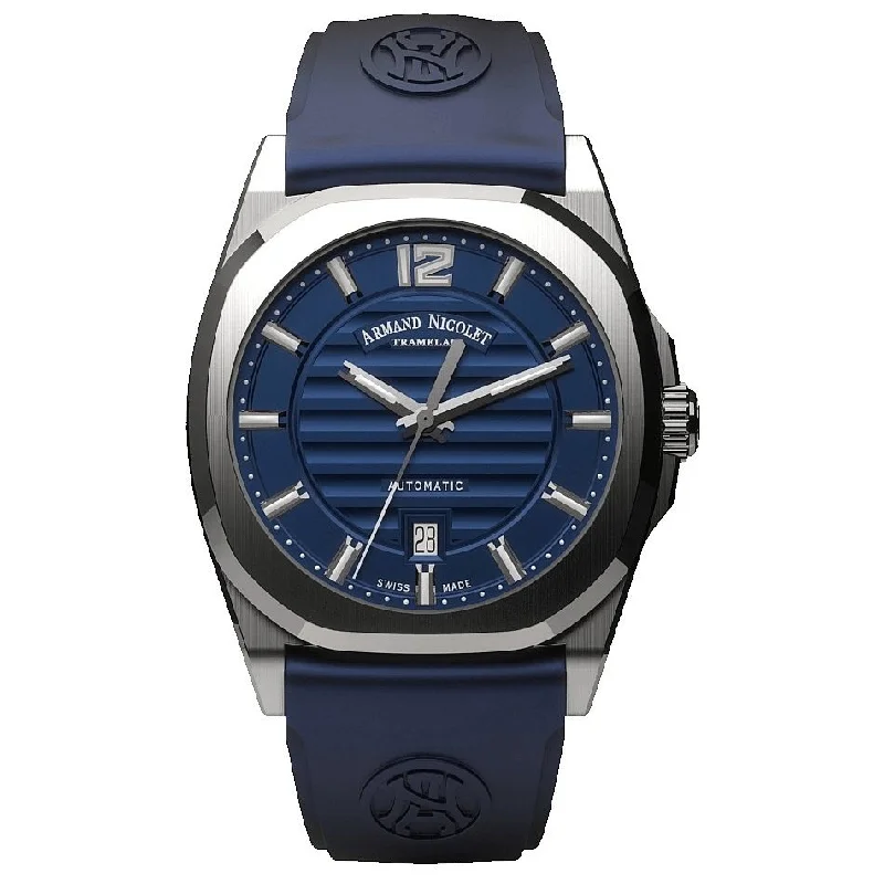 Leather Cuff Watches for a Bohemian LookArmand Nicolet Men's Watch J09-3 Watch Blue Silicone A660AAA-BU-GG4710U